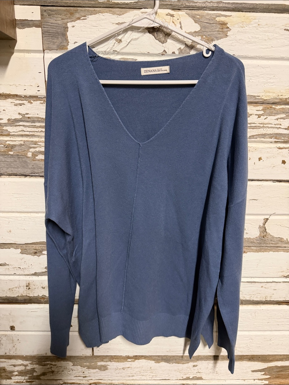 Zenana Outfitters V-Neck Lightweight Sweater - Dusty Blue